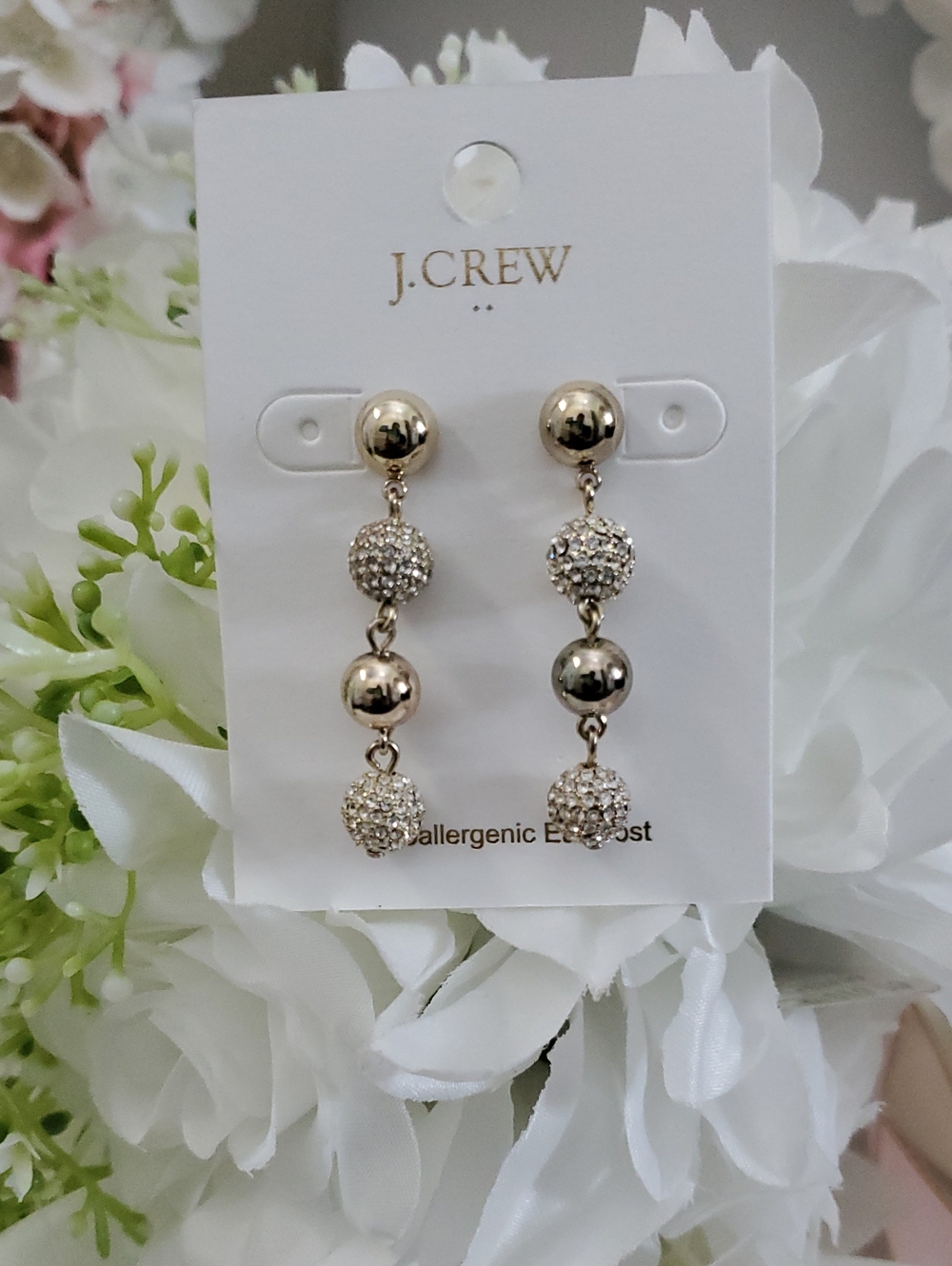 J. Crew Gold Pave Triple Ball Drop Earrings